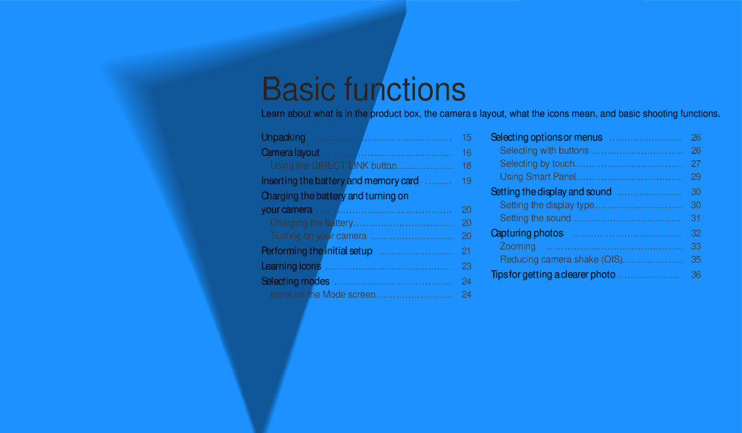 Samsung EC-WB380FBPWFR, EC-WB380FBPWE1, EC-WB380FBPBE1, EC-WB380FBPWRU, EC-WB380FBPBRU manual Basic functions 