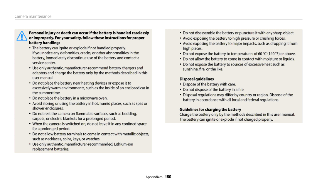 Samsung EC-WB380FBPWE1, EC-WB380FBPWFR, EC-WB380FBPBE1 manual Disposal guidelines, Guidelines for charging the battery 