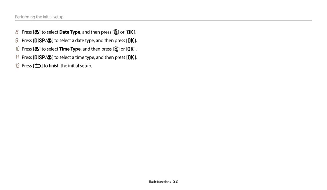 Samsung EC-WB380FBPWRU, EC-WB380FBPWFR, EC-WB380FBPWE1, EC-WB380FBPBE1, EC-WB380FBPBRU manual Performing the initial setup 