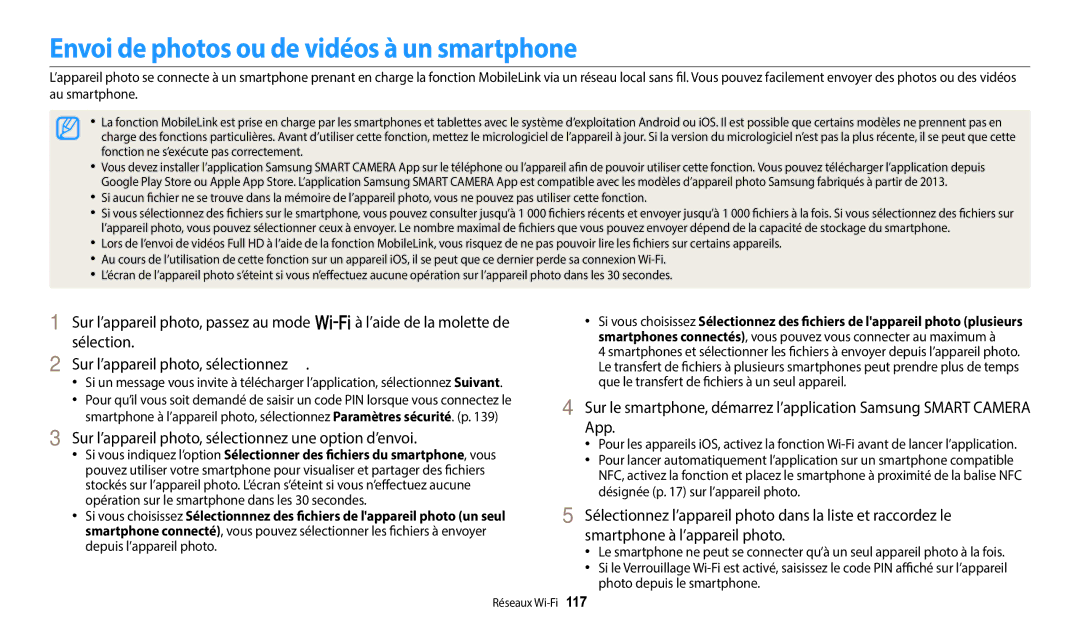 Samsung EC-WB380FBPWFR Envoi de photos ou de vidéos à un smartphone, Sur l’appareil photo, sélectionnez une option d’envoi 