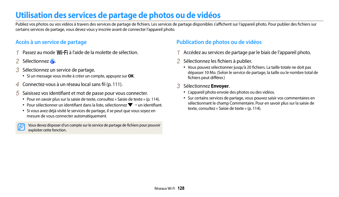 Samsung EC-WB380FBPWFR manual Utilisation des services de partage de photos ou de vidéos, Accès à un service de partage 