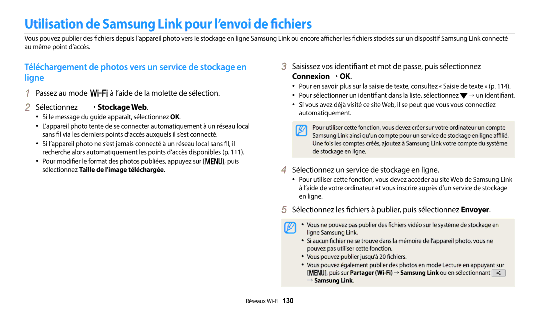 Samsung EC-WB380FBPWFR Utilisation de Samsung Link pour l’envoi de fichiers, Sélectionnez un service de stockage en ligne 