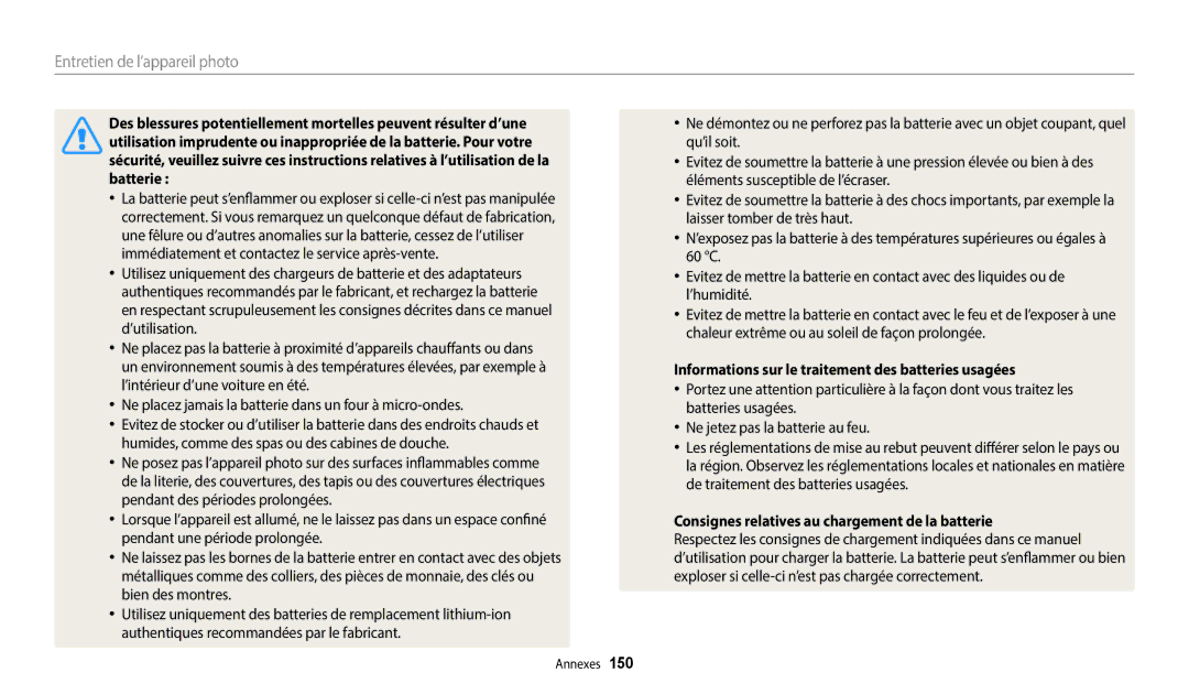 Samsung EC-WB380FBPWFR manual Bien des montres, Informations sur le traitement des batteries usagées 