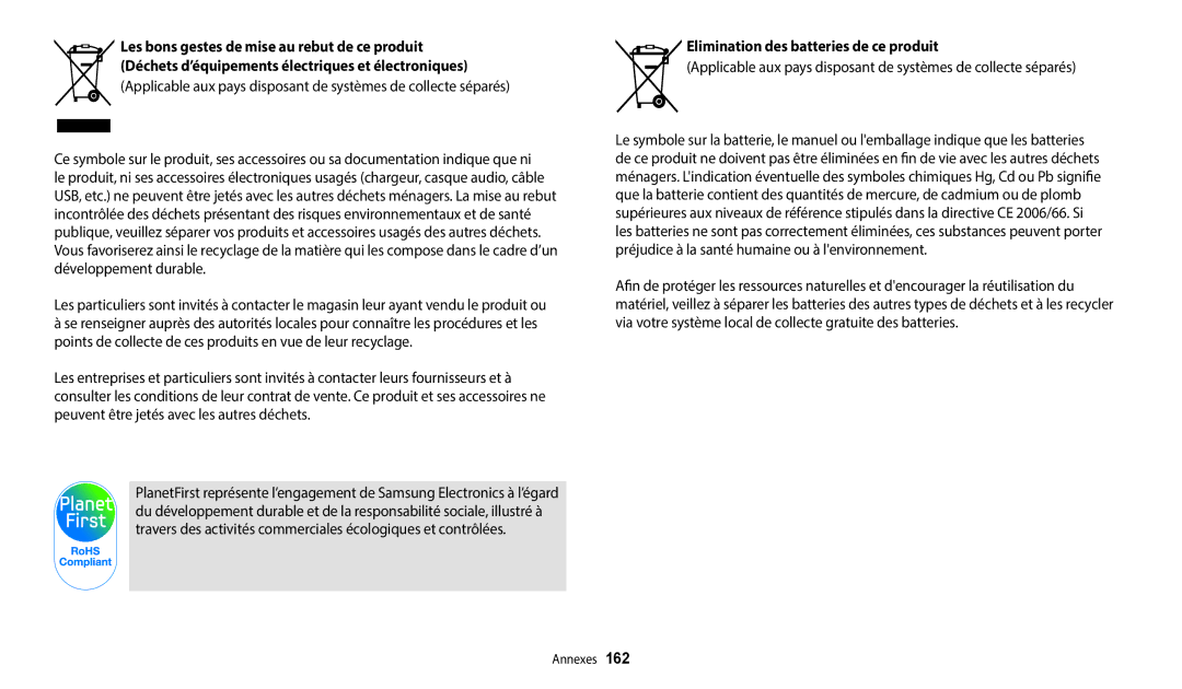 Samsung EC-WB380FBPWFR manual Elimination des batteries de ce produit 