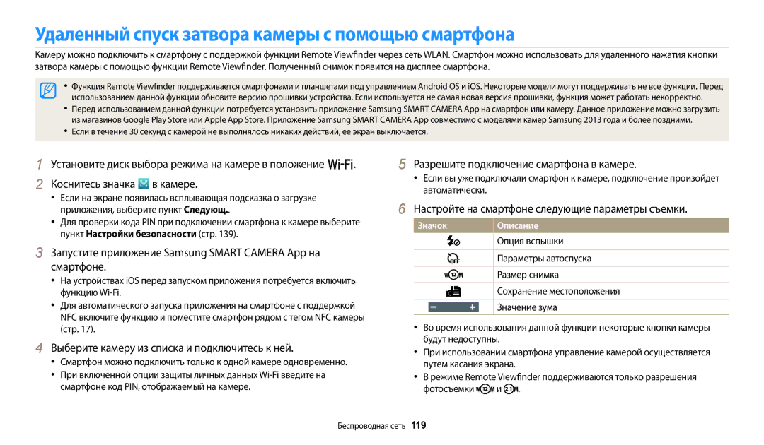 Samsung EC-WB380FBPWRU, EC-WB380FBPBRU manual Удаленный спуск затвора камеры с помощью смартфона 