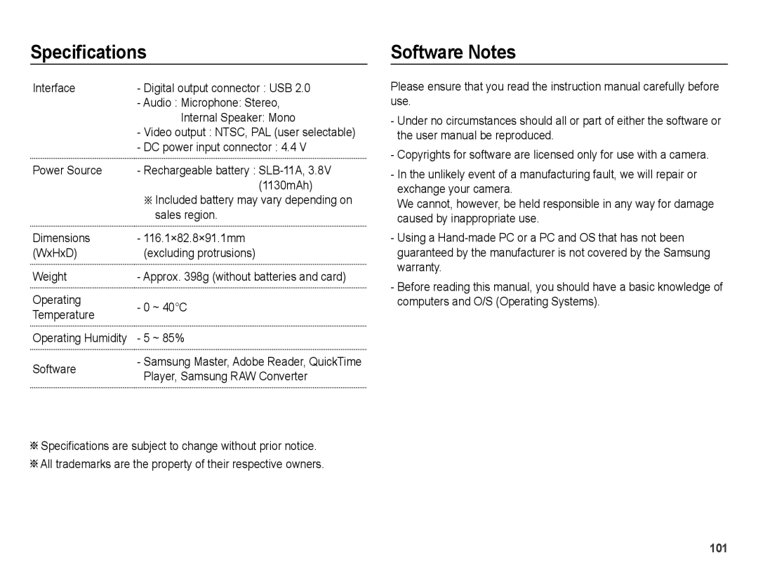 Samsung EC-WB5000BPBE1, EC-WB5000BABFR, EC-WB5000BPBFR, EC-WB5000BPBIT, EC-WB5000APB, EC-WB5000BPBVN manual Software Notes 