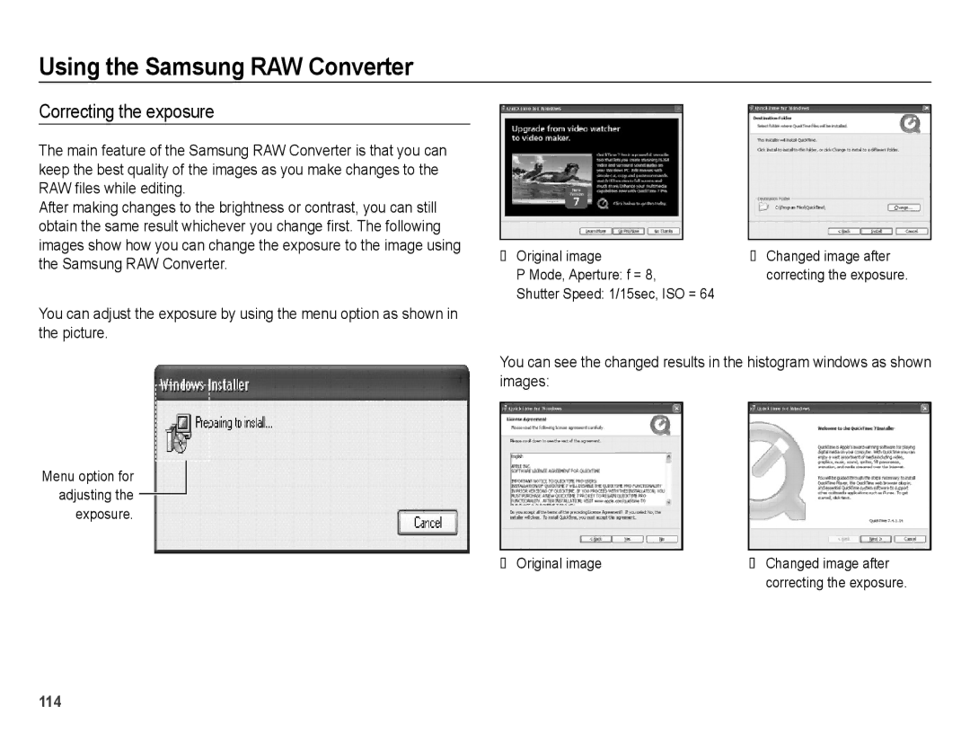 Samsung EC-WB5000BPBVN manual Correcting the exposure, Shutter Speed 1/15sec, ISO =, Original image Changed image after 