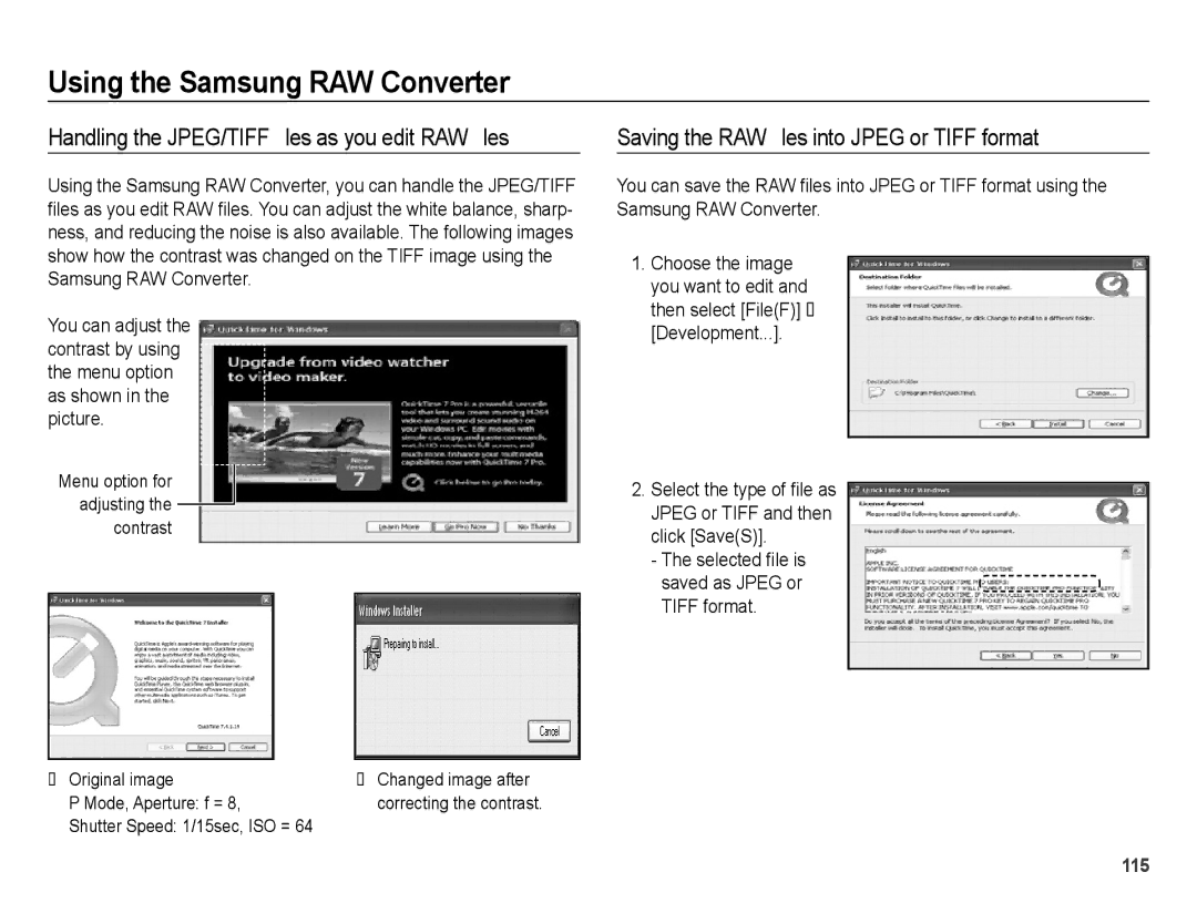 Samsung EC-WB5000BPBE3 Handling the JPEG/TIFF ¿les as you edit RAW ¿les, Saving the RAW ¿les into Jpeg or Tiff format 