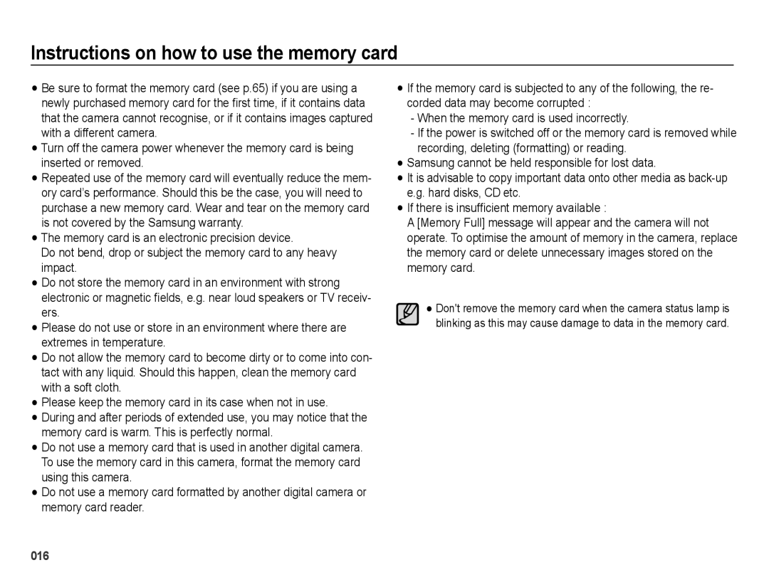 Samsung EC-WB5000BPBE2, EC-WB5000APB Instructions on how to use the memory card, When the memory card is used incorrectly 