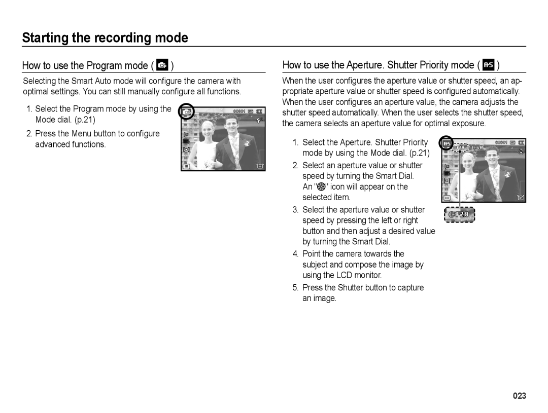 Samsung EC-WB5000APB, EC-WB5000BABFR manual How to use the Program mode, How to use the Aperture. Shutter Priority mode 