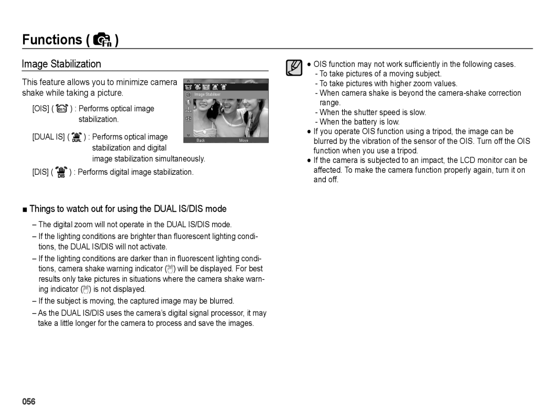 Samsung EC-WB5000BPBE2 manual Image Stabilization, Shake while taking a picture, This feature allows you to minimize camera 