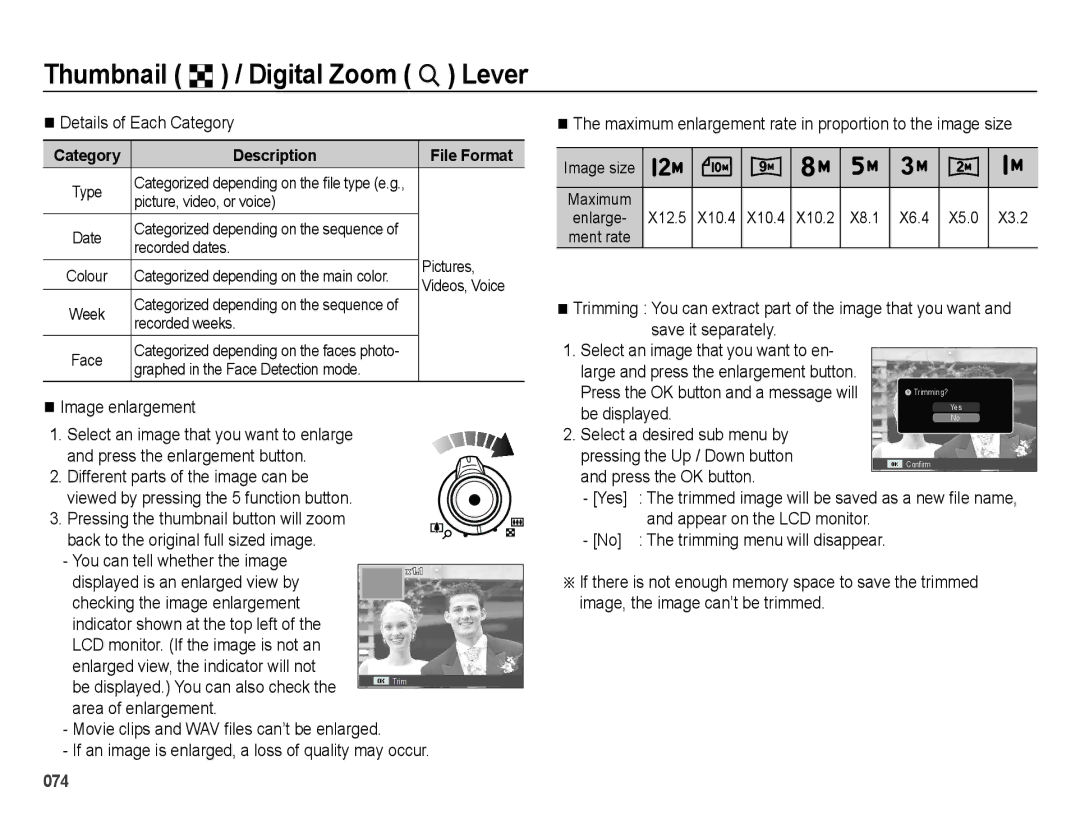 Samsung EC-WB5000BPBVN, EC-WB5000APB Details of Each Category, Image enlargement Select an image that you want to enlarge 