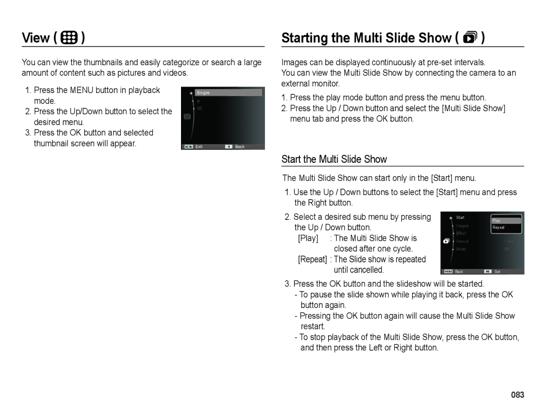 Samsung EC-WB5000APB, EC-WB5000BABFR, EC-WB5000BPBFR manual View, Starting the Multi Slide Show , Start the Multi Slide Show 