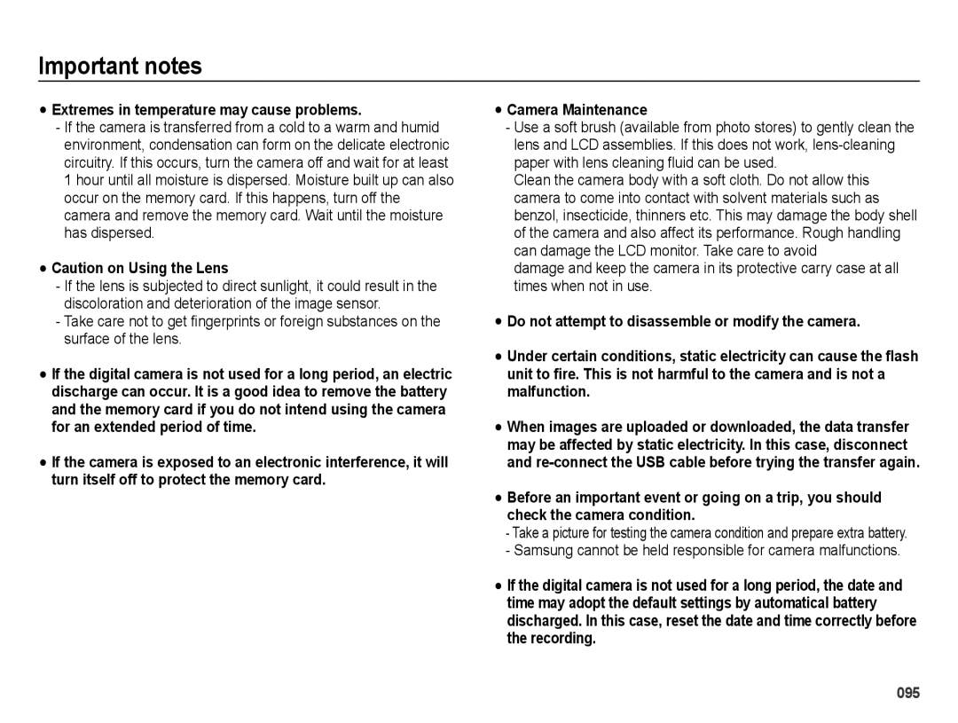 Samsung EC-WB5000BPBE3, EC-WB5000BABFR, EC-WB5000BPBFR manual Extremes in temperature may cause problems, Camera Maintenance 