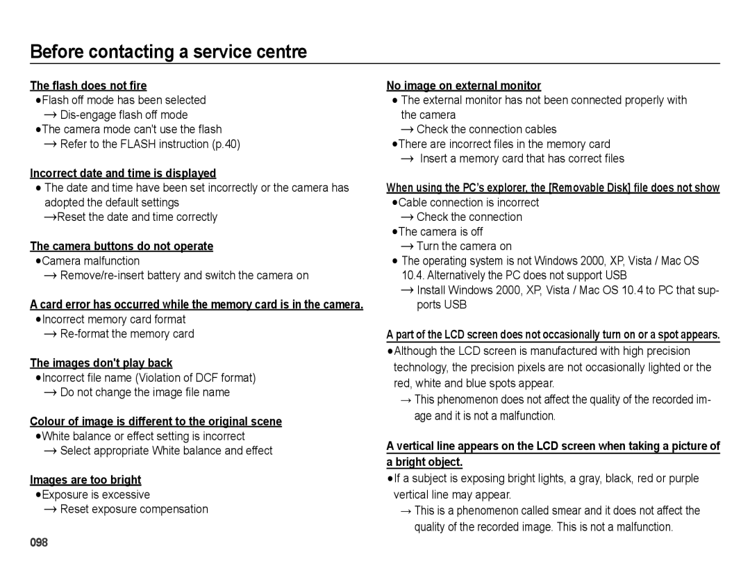 Samsung EC-WB5000BPBIL manual Flash does not fire, Incorrect date and time is displayed, Camera buttons do not operate 