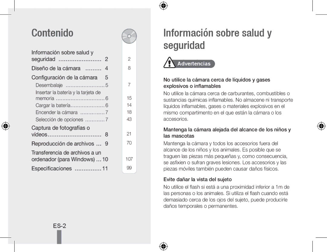 Samsung EC-WB5000BPBE2 manual Contenido, Información sobre salud y seguridad, Información sobre salud y Seguridad… …………………… 