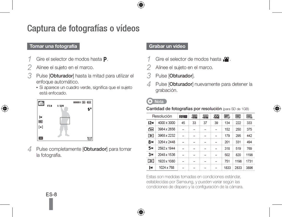 Samsung EC-WB5000BPBVN, EC-WB5000BABFR, EC-WB5000BPBFR, EC-WB5000BPBE1, EC-WB5000BPBIT Tomar una fotografía, Grabar un vídeo 