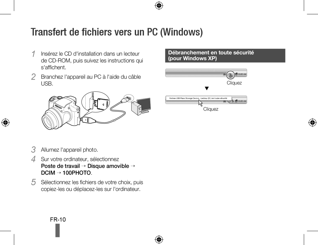 Samsung EC-WB5000BPBE1 manual Transfert de fichiers vers un PC Windows, Débranchement en toute sécurité pour Windows XP 