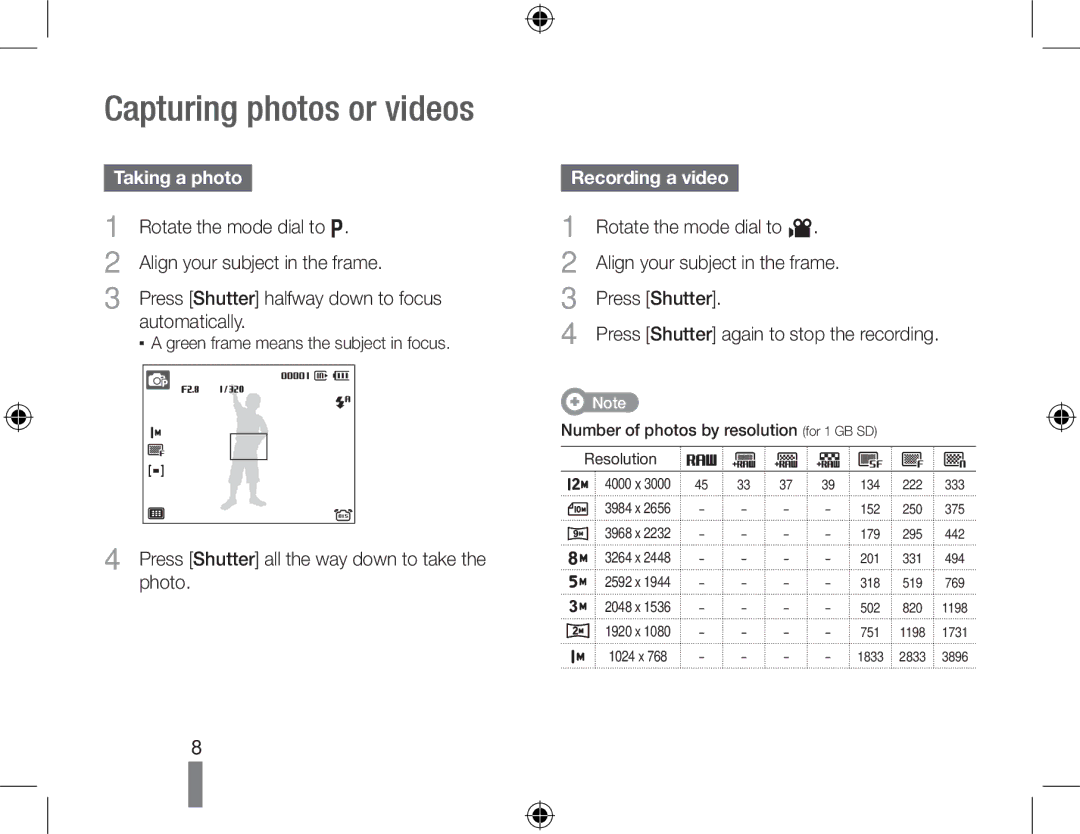 Samsung EC-WB5000BPBFR, EC-WB5000BABFR, EC-WB5000BPBE1 manual Capturing photos or videos, Taking a photo, Recording a video 