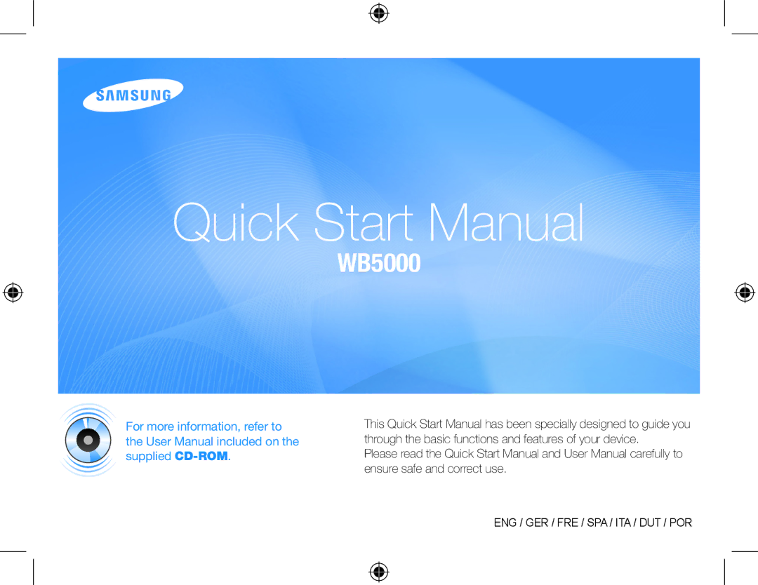 Samsung EC-WB5000BPBFR, EC-WB5000BABFR, EC-WB5000BPBE1, EC-WB5000BPBIT, EC-WB5000BPBVN manual Quick Start Manual 