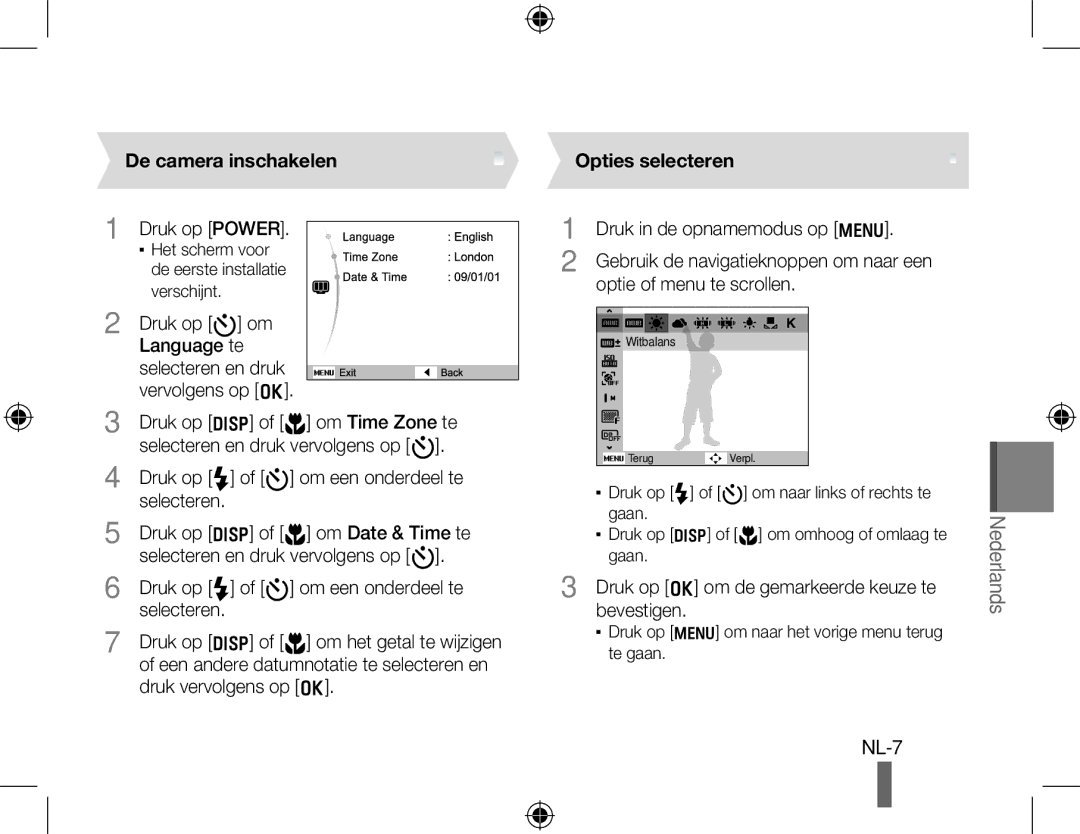 Samsung EC-WB5000BPBFR, EC-WB5000BABFR, EC-WB5000BPBE1, EC-WB5000BPBIT manual De camera inschakelen, Opties selecteren 