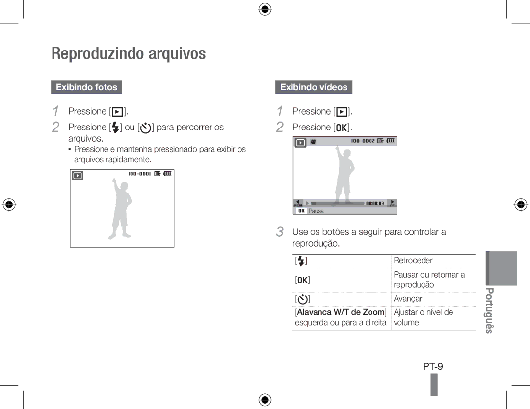 Samsung EC-WB5000BPBRU, EC-WB5000BABFR, EC-WB5000BPBFR manual Reproduzindo arquivos, Exibindo fotos, Exibindo vídeos 