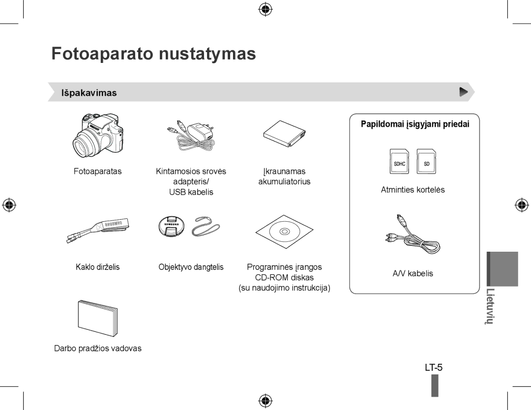 Samsung EC-WB5000BPBE1, EC-WB5000BABFR manual Fotoaparato nustatymas, Išpakavimas Papildomai įsigyjami priedai, Fotoaparatas 