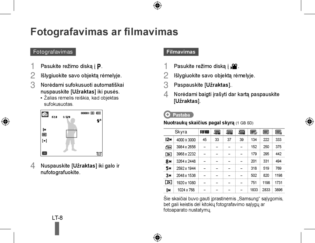 Samsung EC-WB5000BPBE2, EC-WB5000BABFR, EC-WB5000BPBFR, EC-WB5000BPBE1 Fotografavimas ar filmavimas, Filmavimas, Užraktas 