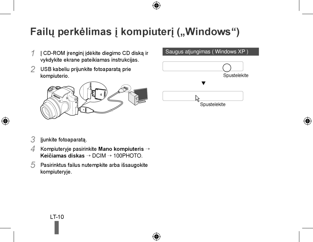 Samsung EC-WB5000BABFR, EC-WB5000BPBFR manual Failų perkėlimas į kompiuterį „Windows, LT-10, Saugus atjungimas „Windows XP 