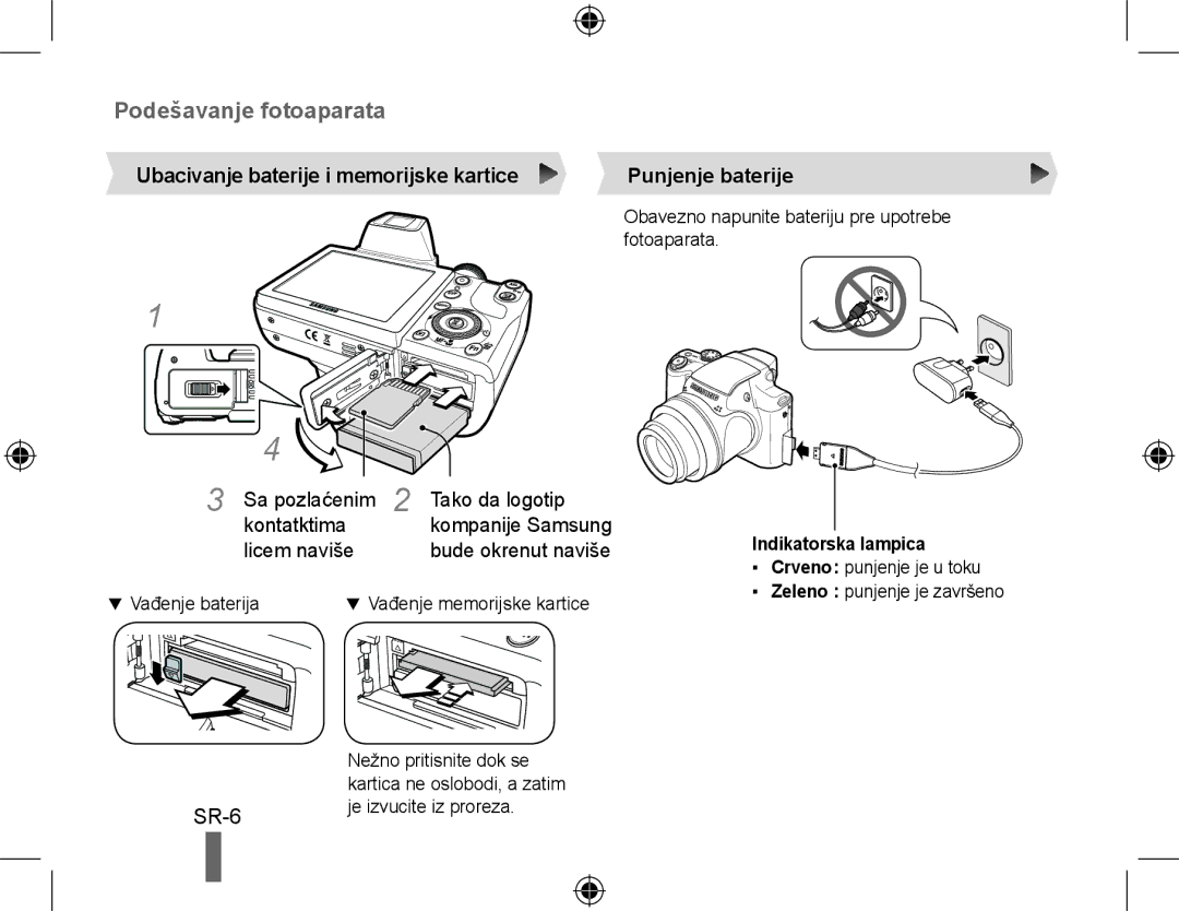 Samsung EC-WB5000BPBVN Podešavanje fotoaparata, Ubacivanje baterije i memorijske kartice, Tako da logotip, Kontatktima 