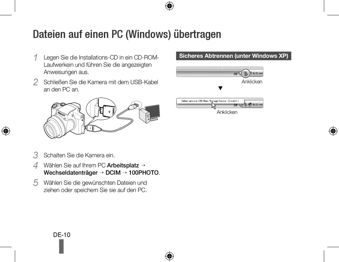 Samsung EC-WB5000BPBRU, EC-WB5000BABFR Dateien auf einen PC Windows übertragen, DE-10, Sicheres Abtrennen unter Windows XP 