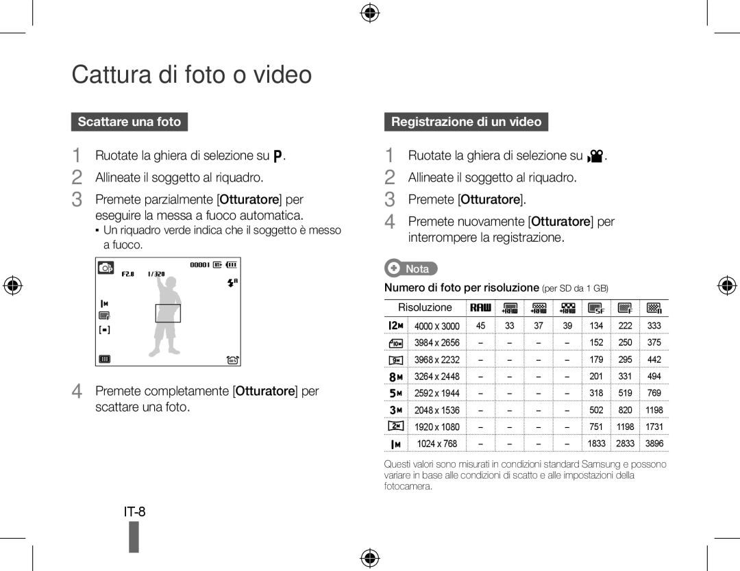 Samsung EC-WB5000BPBIT, EC-WB5000BABFR manual Cattura di foto o video, Scattare una foto, Registrazione di un video 