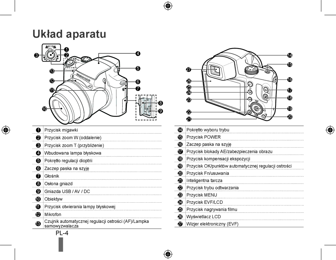 Samsung EC-WB5000BPBE1, EC-WB5000BABFR, EC-WB5000BPBFR, EC-WB5000BPBIT, EC-WB5000BPBVN, EC-WB5000BPBE2 manual Układ aparatu 