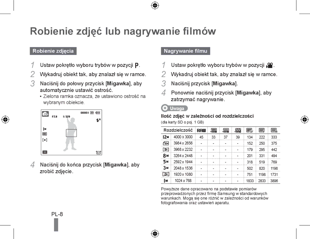 Samsung EC-WB5000BPBRU, EC-WB5000BABFR manual Robienie zdjęć lub nagrywanie filmów, Robienie zdjęcia, Nagrywanie filmu 