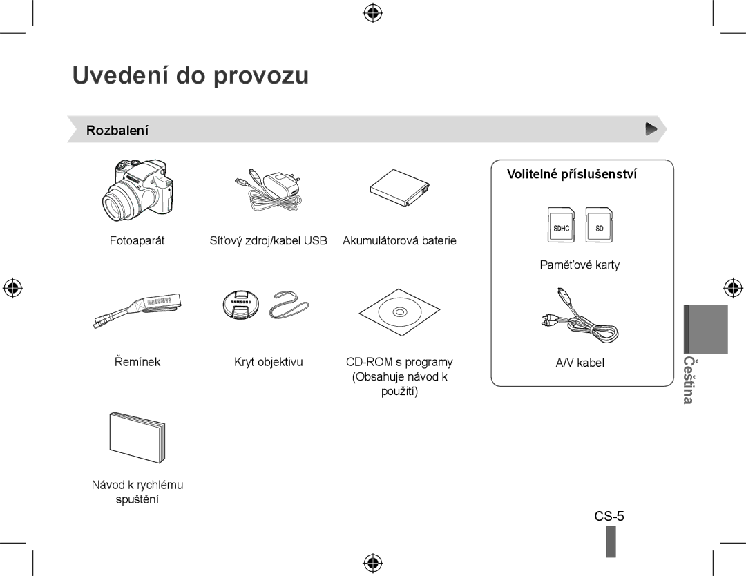 Samsung EC-WB5000BPBRU, EC-WB5000BABFR, EC-WB5000BPBFR Uvedení do provozu, Rozbalení Volitelné příslušenství, Fotoaparát 