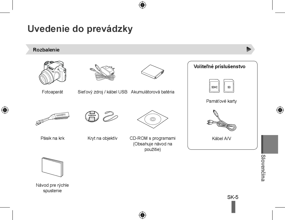 Samsung EC-WB5000BPBE1 Uvedenie do prevádzky, Rozbalenie Voliteľné príslušenstvo, Použitie, Návod pre rýchle Spustenie 