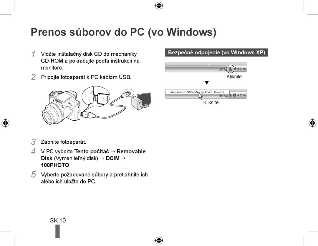 Samsung EC-WB5000BABFR, EC-WB5000BPBFR manual Prenos súborov do PC vo Windows, SK-10, Bezpečné odpojenie vo Windows XP 