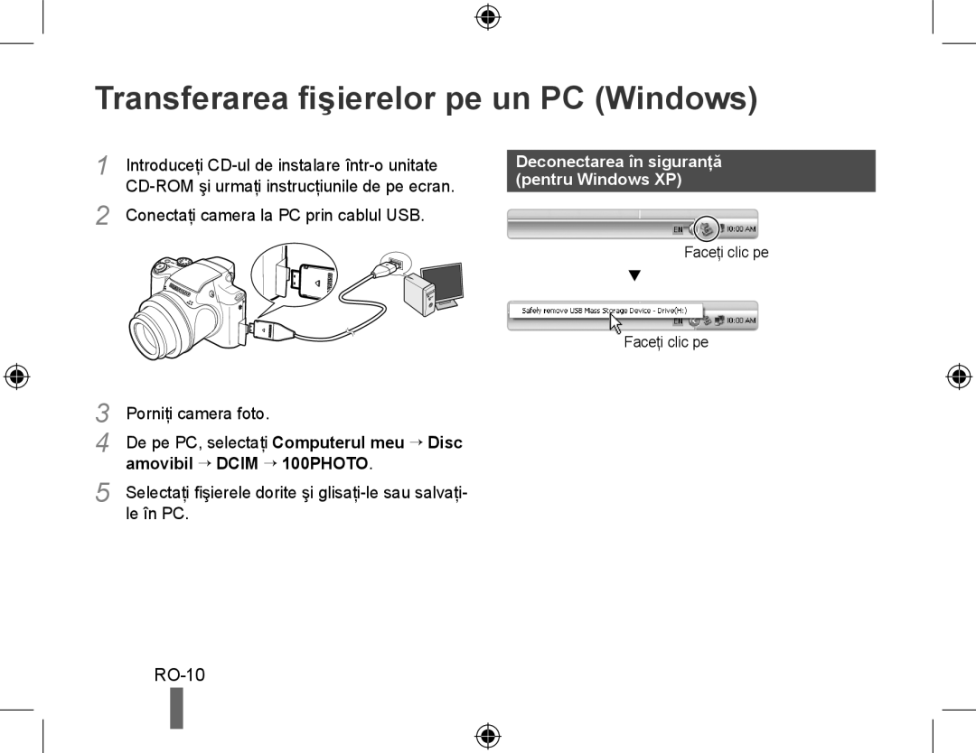 Samsung EC-WB5000BPBRU, EC-WB5000BABFR, EC-WB5000BPBFR Transferarea fişierelor pe un PC Windows, RO-10, Pentru Windows XP 