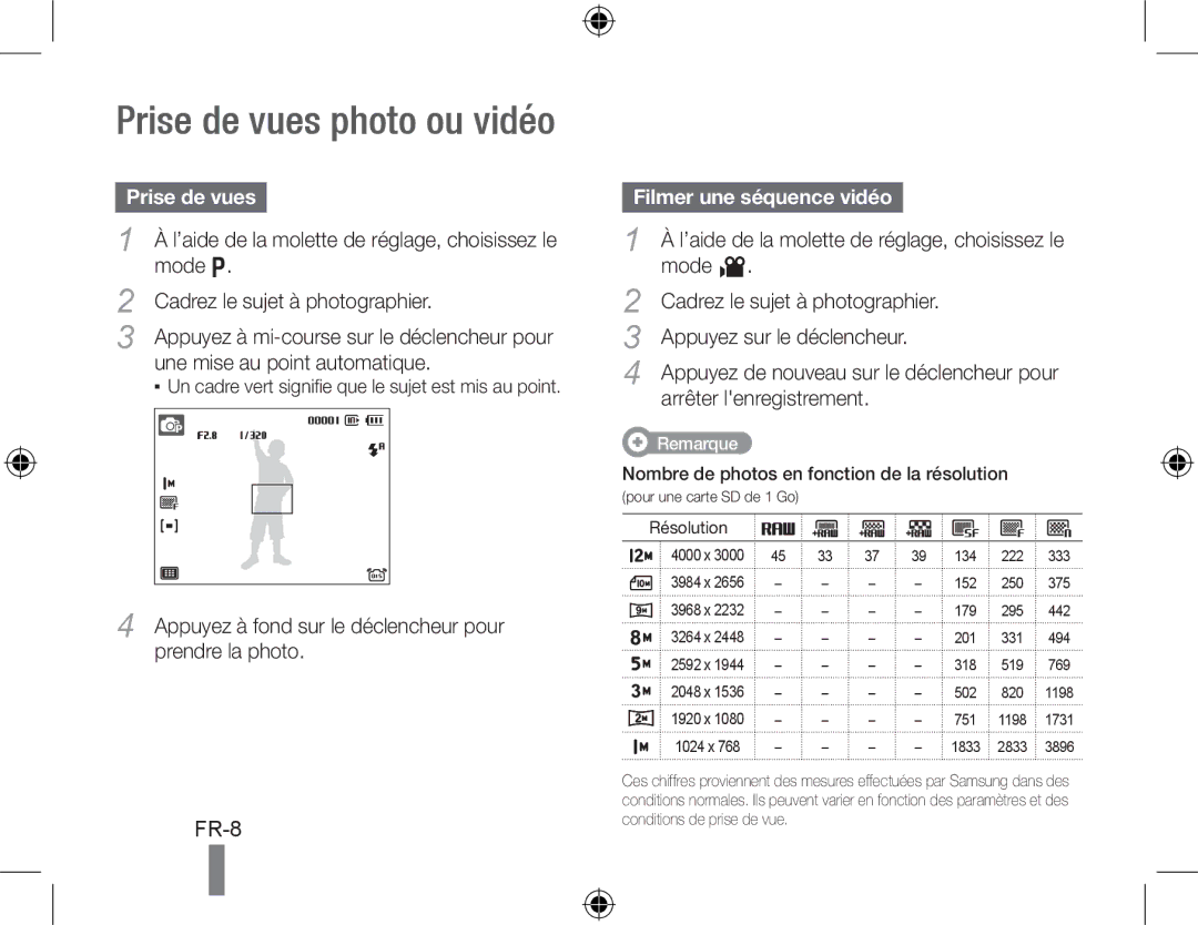 Samsung EC-WB5000BPBVN, EC-WB5000BABFR, EC-WB5000BPBFR manual Prise de vues photo ou vidéo, Filmer une séquence vidéo 