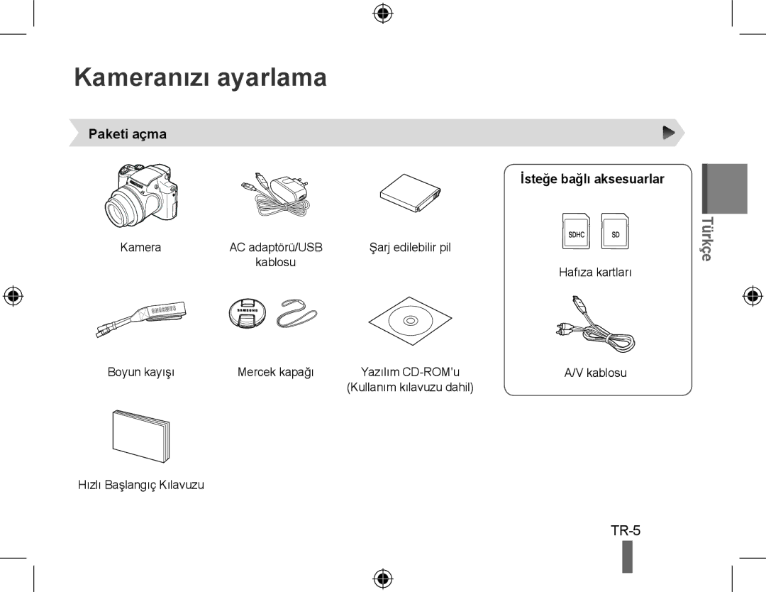 Samsung EC-WB5000BPBVN, EC-WB5000BABFR, EC-WB5000BPBFR manual Kameranızı ayarlama, Paketi açma İsteğe bağlı aksesuarlar 