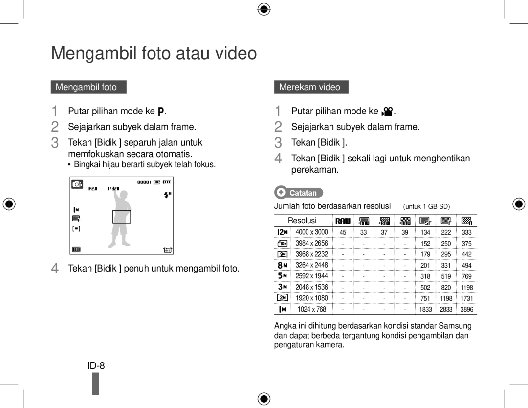 Samsung EC-WB5000BPBRU, EC-WB5000BABFR, EC-WB5000BPBFR, EC-WB5000BPBE1 manual Mengambil foto atau video, Merekam video 