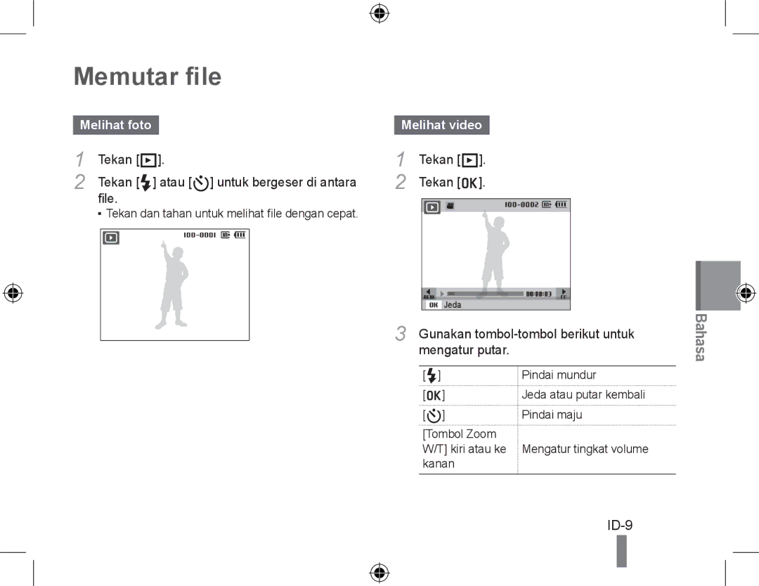 Samsung EC-WB5000BABFR manual Memutar file, Melihat foto Melihat video, Gunakan tombol-tombol berikut untuk, Mengatur putar 