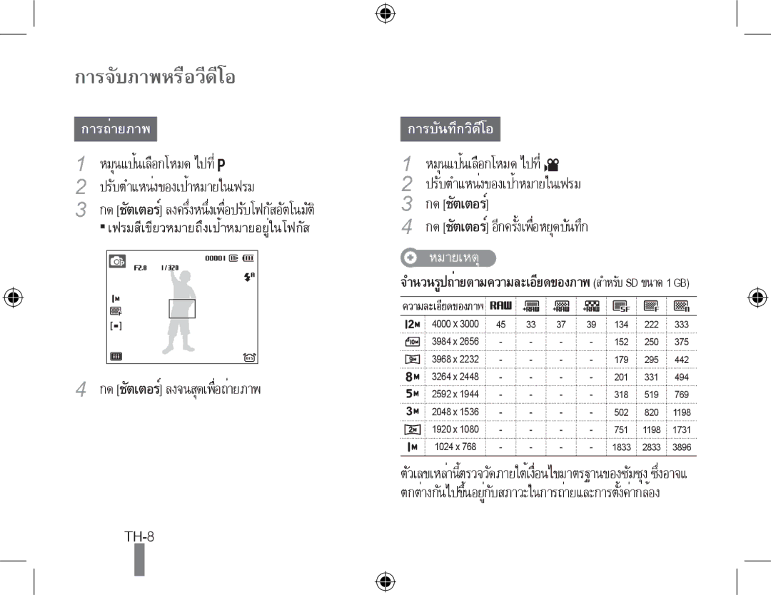 Samsung EC-WB5000BPBE2, EC-WB5000BABFR, EC-WB5000BPBFR, EC-WB5000BPBE1, EC-WB5000BPBIT, EC-WB5000BPBVN การจับภาพหรือวีดีโอ 