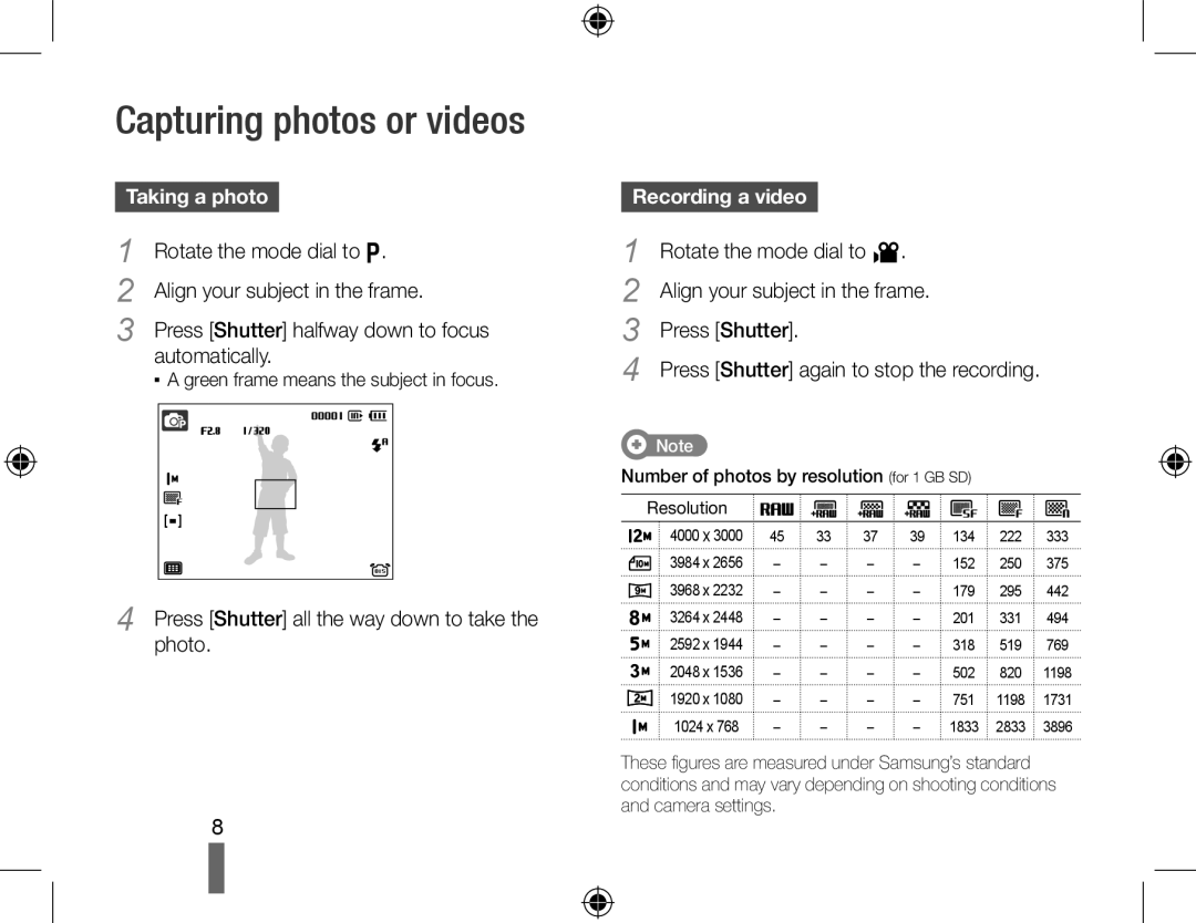 Samsung EC-WB5000BPBFR, EC-WB5000BABFR, EC-WB5000BPBE1 manual Capturing photos or videos, Taking a photo, Recording a video 