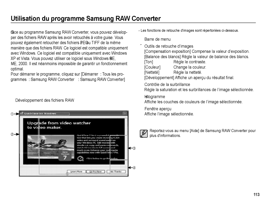 Samsung EC-WB5000BABFR manual Utilisation du programme Samsung RAW Converter, Développement des fichiers RAW, Couleur 