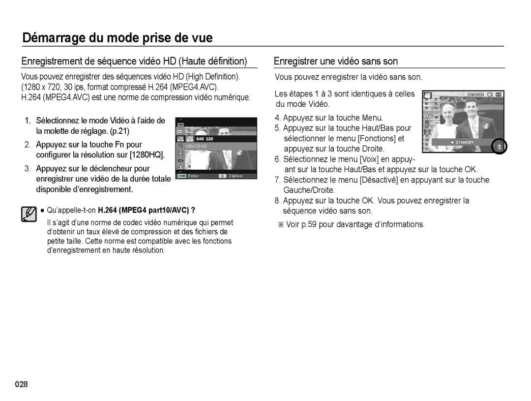 Samsung EC-WB5000BPBE1, EC-WB5000BABFR, EC-WB5000BPBFR manual Enregistrer une vidéo sans son 