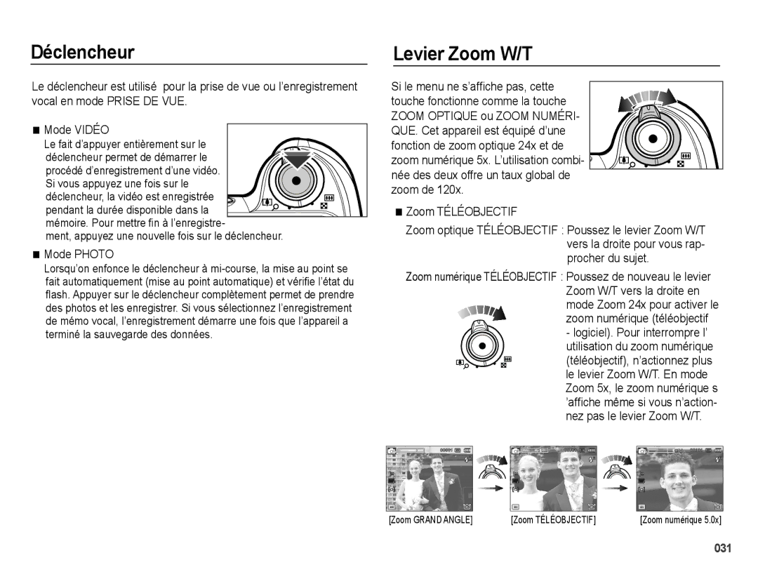 Samsung EC-WB5000BPBE1 Déclencheur, Levier Zoom W/T, Mode Photo, Zoom numérique téléobjectif Logiciel. Pour interrompre l’ 