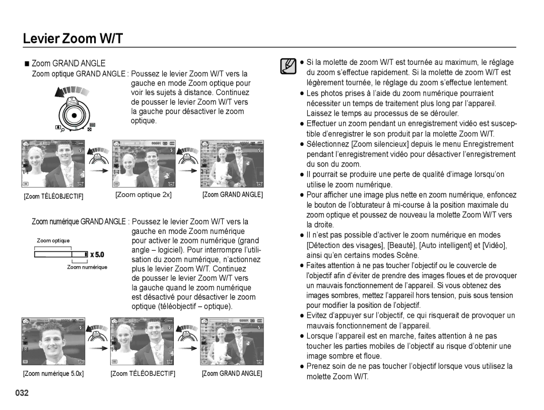 Samsung EC-WB5000BABFR, EC-WB5000BPBFR, EC-WB5000BPBE1 manual Zoom Grand Angle 