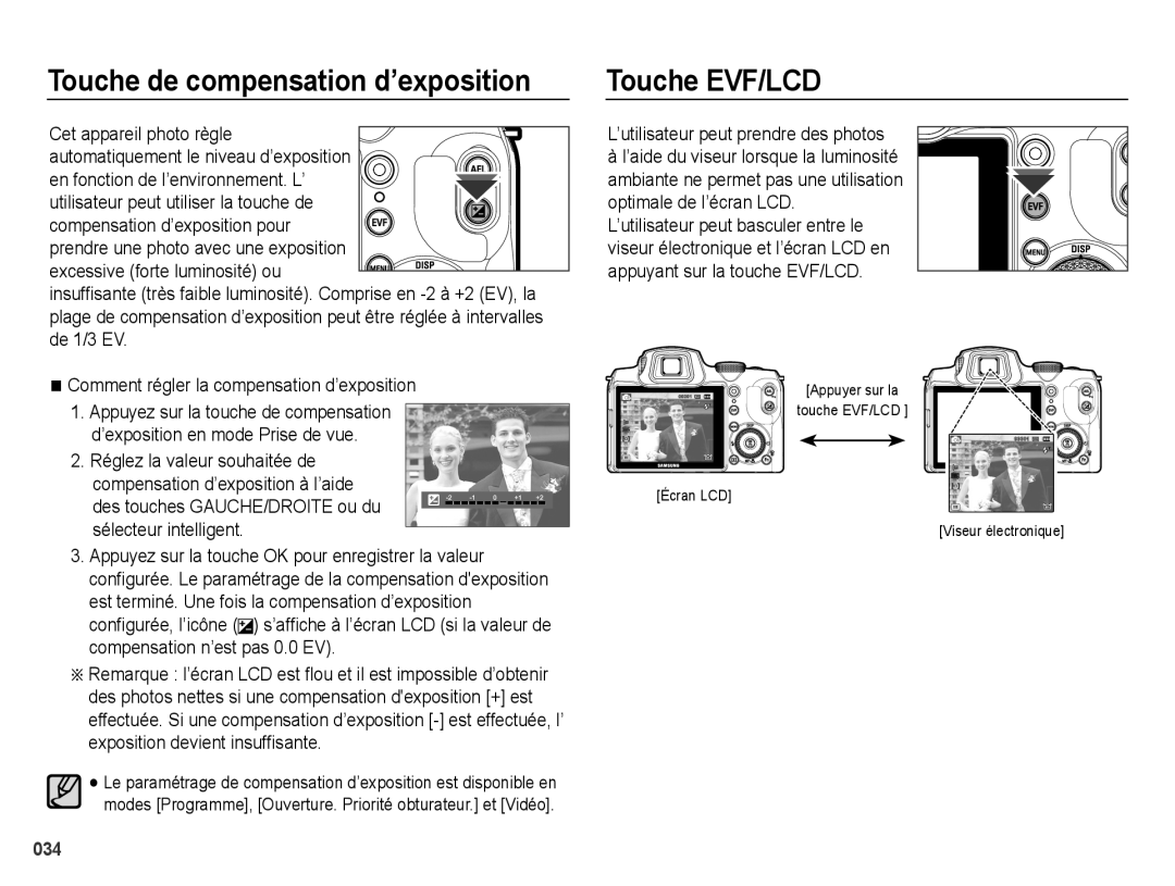 Samsung EC-WB5000BPBE1, EC-WB5000BABFR Touche de compensation d’exposition, Comment régler la compensation d’exposition 