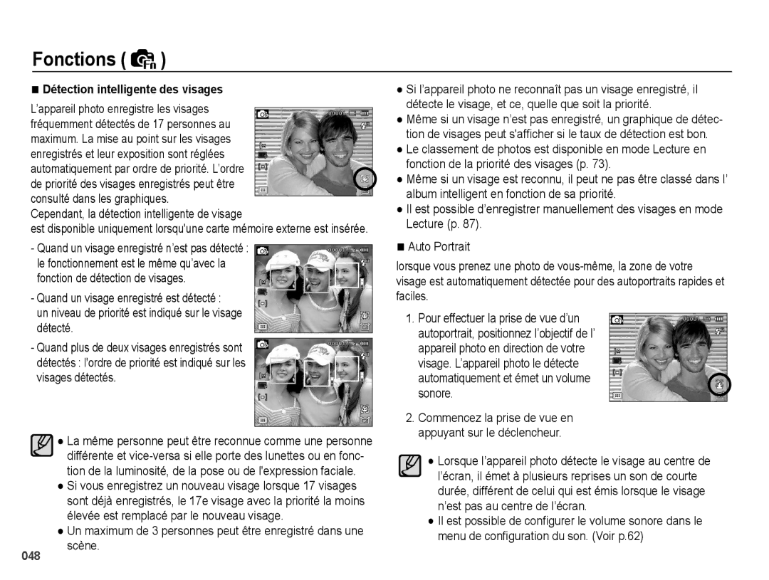 Samsung EC-WB5000BPBFR manual ’appareil photo enregistre les visages, Cependant, la détection intelligente de visage 